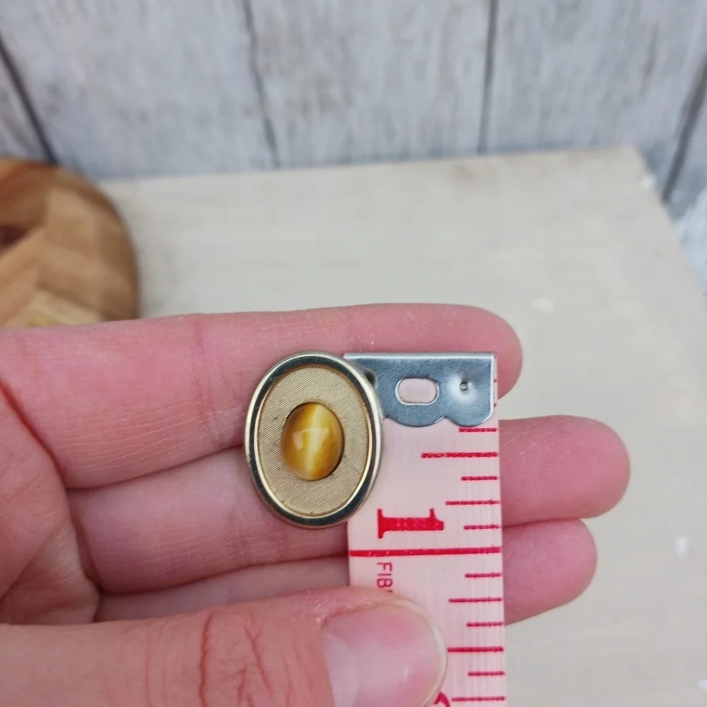 Vtg‎ Cufflinks Gold Tone Tiger's Eye Oval Stone  Cuff Links Cats Eye